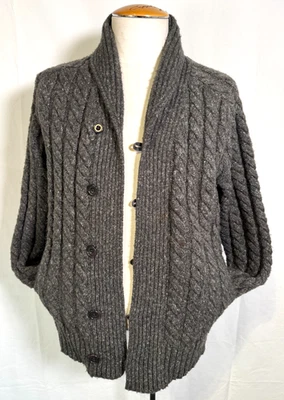 New Gap Fisherman Cardigan Chunky Cable Gray Knit Grandpa Wool Blend  Men Sz M - Image 1 of 4