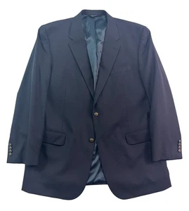 Jos A Bank 46L Navy Blue Blazer Jacket Sport Suit Coat Brass Buttons Wool - Picture 1 of 11