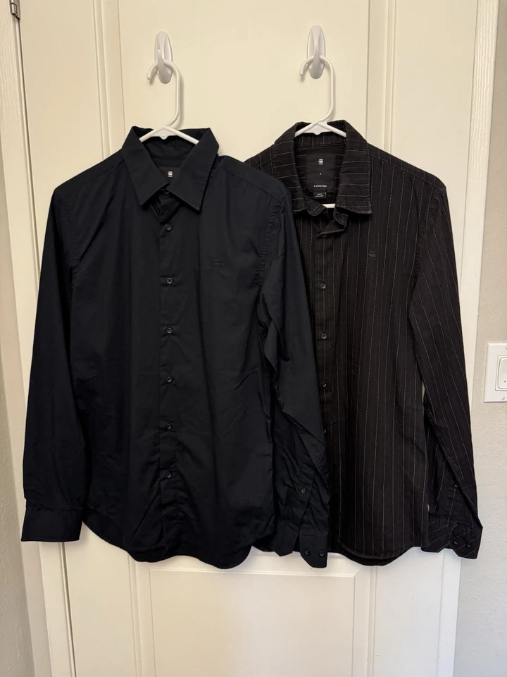Lote De 2 Camisas G-Star Raw Para Hombre Negro/Negro Rayas Hombres Camisa Talla S Foto 1 de 4
