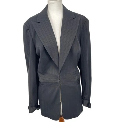 Blazer Lane Bryant Pin Rayas Negro Puño Francés Cierre Gancho Talla 18 Ropa de Trabajo Foto 1 de 4