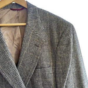 NEW Jos A Bank Camel Hair Sport Coat Blazer Gray Brown Glen Check Plaid 48R - Picture 1 of 16