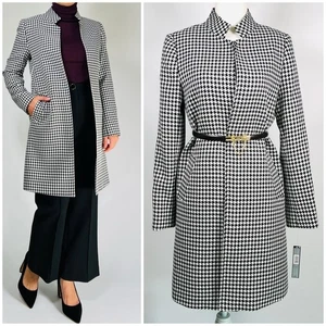 Neu mit Etikett Tahari Damenjacke schwarz weiß Hahnentritt langer Mantel Cardigan Größe 4 - Bild 1 von 12