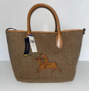 Polo Ralph Lauren Irish Herringbone Big Pony Medium Bellport Damen Beuteltasche Handtasche - Bild 1 von 9