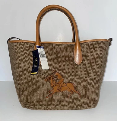 Polo Ralph Lauren Irish Herringbone Big Pony Medium Bellport Tote Bag Handbag - Image 1 of 4