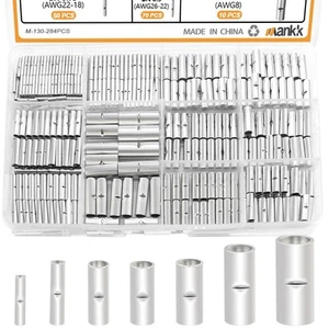 284PCS Non Insulated Butt Connectors Kit 26-6 Gauge Tinned Red Copper Butt Co... - Bild 1 von 7