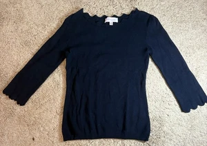 Philosophy Sweater Blouse Women XS Black Scalloped Neckline & Wrists Classy - Picture 1 of 6