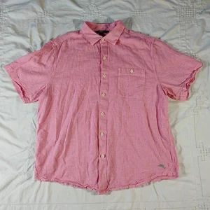 Tommy Bahama Shirt Mens Large Button Up Pink Check Plaid Linen Blend Vacation - Picture 1 of 11