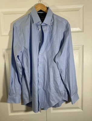 Camisa de vestir joseph abboud sin hierro ajustada talla 16 cuello cómodo azul Foto 1 de 4