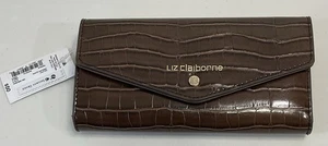 Cartera sin asas Liz Claiborne Saddle marrón cocodrilo en relieve sobre nueva con etiquetas - Imagen 1 de 6
