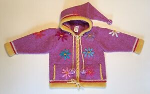 Vintage Girls Sweater Chunky Knit Hooded Cardigan Ishka Artesanias Size 4