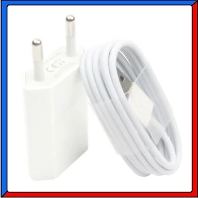 CAVO DATI IPHONE 5 5S 6 6S 7 PLUS IPAD CARICA BATTERIA USB + PRESA MURO BIANCA - Immagine 1 di 3