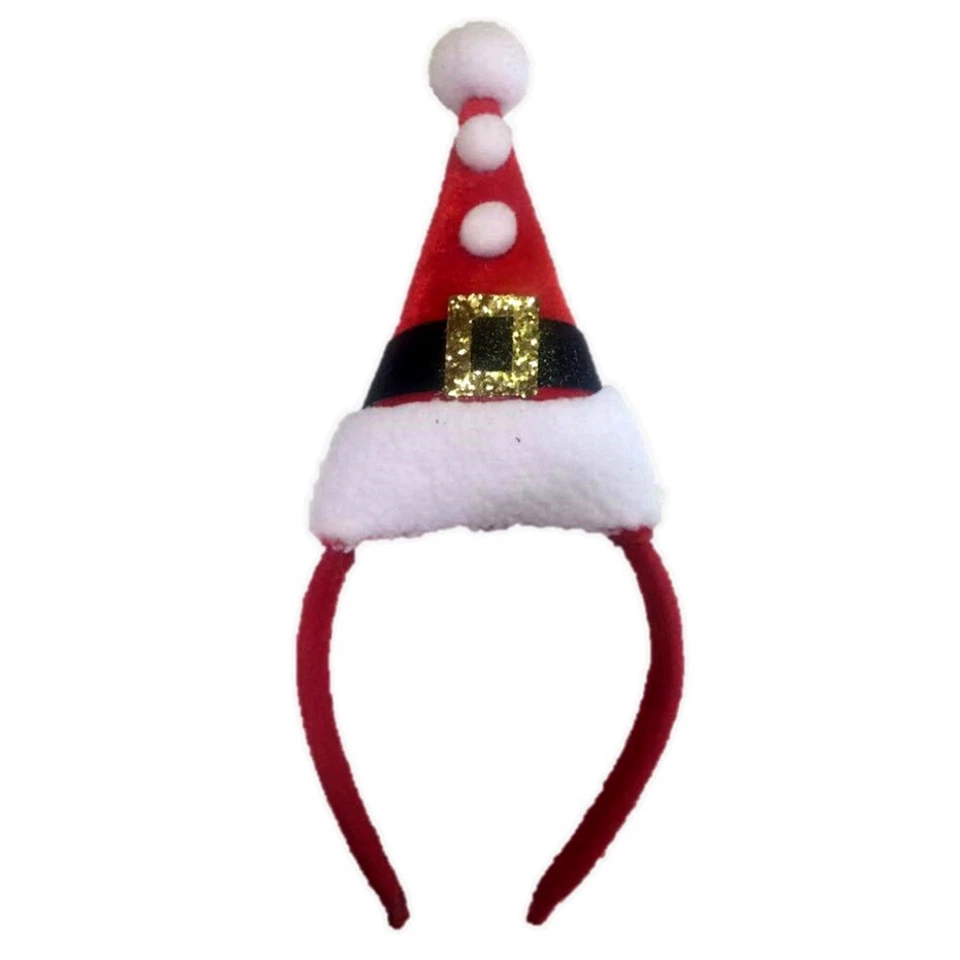 Traje de Papá Noel de Navidad sombrero y pompones diadema de poliéster, rojo blanco, talla única Foto 1 de 1