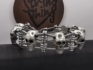 Bass Guitar String Chunky Skull Bracelet Biker Metal Goth - Picture 1 of 5