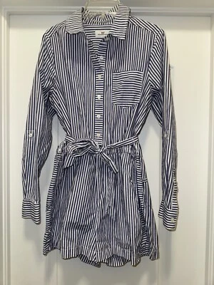 Vineyard Vines Sarah Stripe Romper Sz 2 Button Front Pockets Roll Tab Sleeves - Image 1 of 4