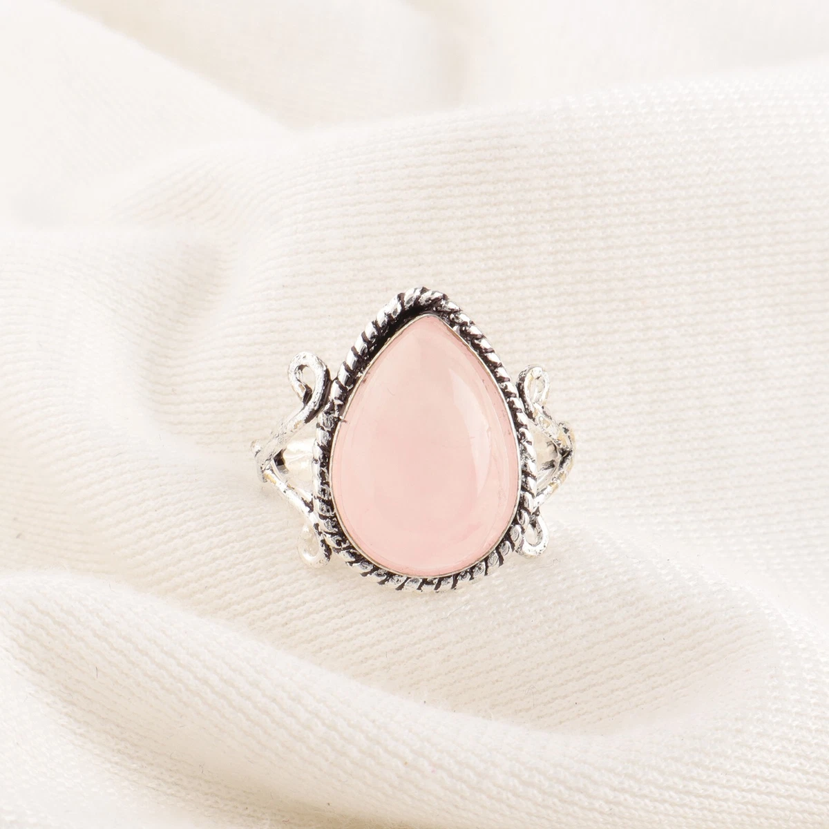 Rose Quartz Marquise Ring – 925 Sterling Silver, Handmade In India, All Sizes