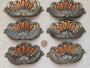 6 Vintage Art Deco Tortoiseshell Bakelite Drawer Pulls 4" Handle Waterfall style - Picture 1 of 10