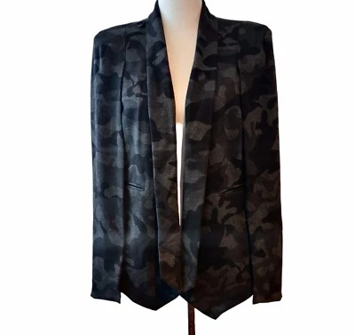 Gili Womens Black Gray Camouflage Open Front Shoulder Pads Cape Blazer Jacket 10 - Image 1 of 4