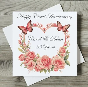 PERSONALISED CORAL WEDDING ANNIVERSARY CARDS 35 Years 35th anniversary card - Picture 1 of 1