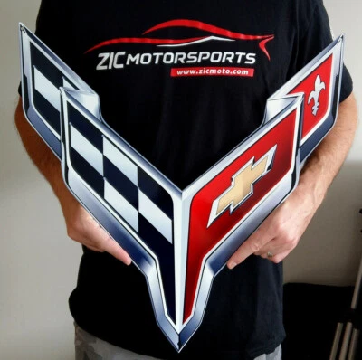 Corvette C8 Crossed Flags Steel Sign - Image 1 of 4