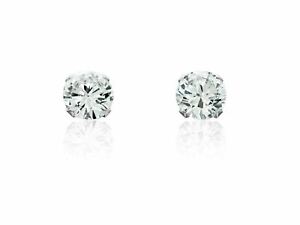 14K Solid White Gold Round Bright Clear Cubic Zirconia Stud Earrings 3mm