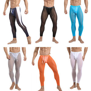 Mens Trousers Sexy Tights Sheer Pants Mesh Sportwear Workout Bottoms Training