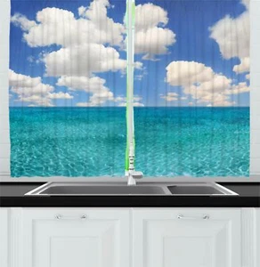 Retro Fabric Kitchen Curtains 2 Panel Set Window Drapes 55" X 39" - Picture 1 of 27