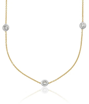 18K Solid Two Tone Gold Lab Diamond Stations Chain Necklace - Image 1 of 4