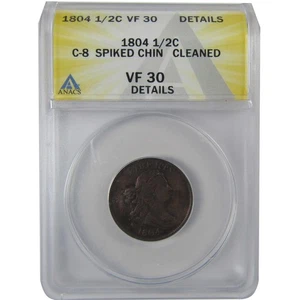 1804 Spiked Chin Draped Bust Half Cent VF 30 Details ANACS SKU:CPC1129 - Picture 1 of 4