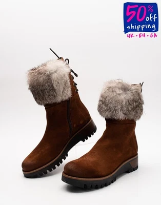RRP€229 PAOLA FERRI Suede Leather Ankle Boots US7 UK4 EU37 Rabbit Fur Trim - Image 1 of 4