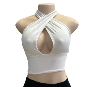 Summer White Crop Top Halter Neck Criss Cross Backless Tops Sexy Going Out Beach - Picture 1 of 7