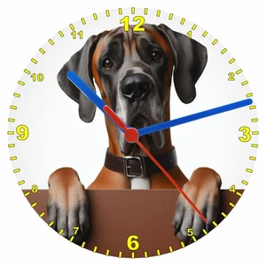 Quartz Clock, Great Dane Peeking Over Wall 200mm or 300mm Battery Included - Picture 1 of 7