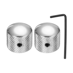 2 piezas perillas de guitarra de metal, perillas de cúpula de 1/4" para guitarra, bajo con llave, plateadas - Imagen 1 de 6