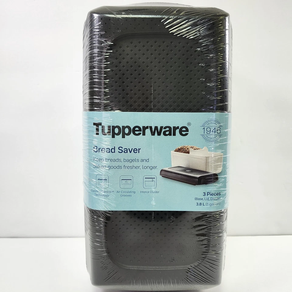 Tupperware 64oz (1/2gal) Plastic Basic Bread Saver Storage Container Black & Whi