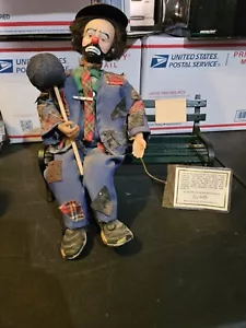 Emmett Kelly Hobo Clown Doll Sits on Bench Vintage Collectible RARE COMPLETE - Picture 1 of 6