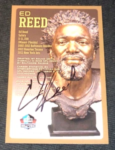 Salón de la Fama Bust Card 2019 ED REED automático #d/150 firmado por la corte autógrafo Baltimore - Imagen 1 de 1