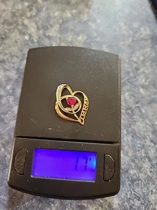 Ruby & Diamond Accent Heart "Mom" Pendant 10k Gold - Picture 1 of 4