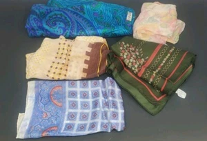 *CUTTER LOT* 5 Vtg Pieces Scarves Silk Japan Acetate Geometric Blues Greens - Picture 1 of 20