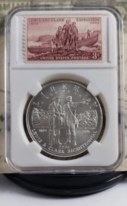 2004-P Lewis & Clark Silver Commemorative Dollar with Vintage Stamps - W18 - Picture 1 of 10
