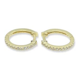 Diamond Hoop Earrings in 14k Solid Yellow Gold (0.14 ct. tw.) Small Huggie - Picture 1 of 7