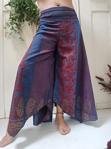 Deni Cotton Purple Block Print Butterfly Trousers Pants Hand Made   - Picture 1 of 7