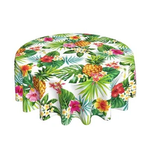 Hawaiian Tropical Flower Round Tablecloth Washable Reusable Decoration Table Cov - Picture 1 of 7