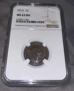 1913 P Lincoln Wheat Penny NGC MS 63 BN Reddish Toning - Picture 1 of 2