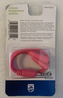 Philips 3.5mm Headphone Splitter Pink - Image 1 of 2