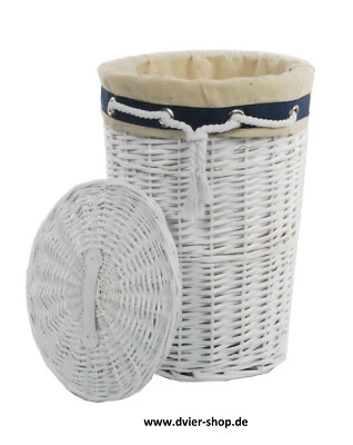 Wäschekorb weide weiß rund marine Deckel Bezug D.32 H.48  - Bild 1 von 4