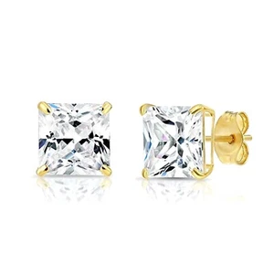 4,00 KT Prinzessin simulierte Diamant Ohrstecker 14K Gelbgold Quadrat Solitär - Bild 1 von 4