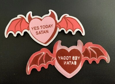Bat Heart “Yes Today Satan” Horror Iron-On Patch Misty Bondy Designs #408 - Image 1 of 4