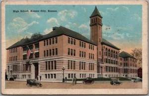 "Postal vintage de Kansas City, KANSAS ""Escuela secundaria"" escena callejera/1923 cancelación de KS - Imagen 1 de 2
