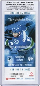 Daniel Sedin 1000th GAME Hansen HAT TRICK 11/23/2014 Canucks Blackhawks Ticket - Picture 1 of 17