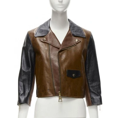LOUIS VUITTON 2022 Tattoo Monogram cropped calfskin leather biker jacket FR43 XS - Image 1 of 4