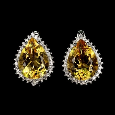Pendientes de plata de ley 925 pera citrino 16x12 mm circón piedras preciosas joyería Foto 1 de 4